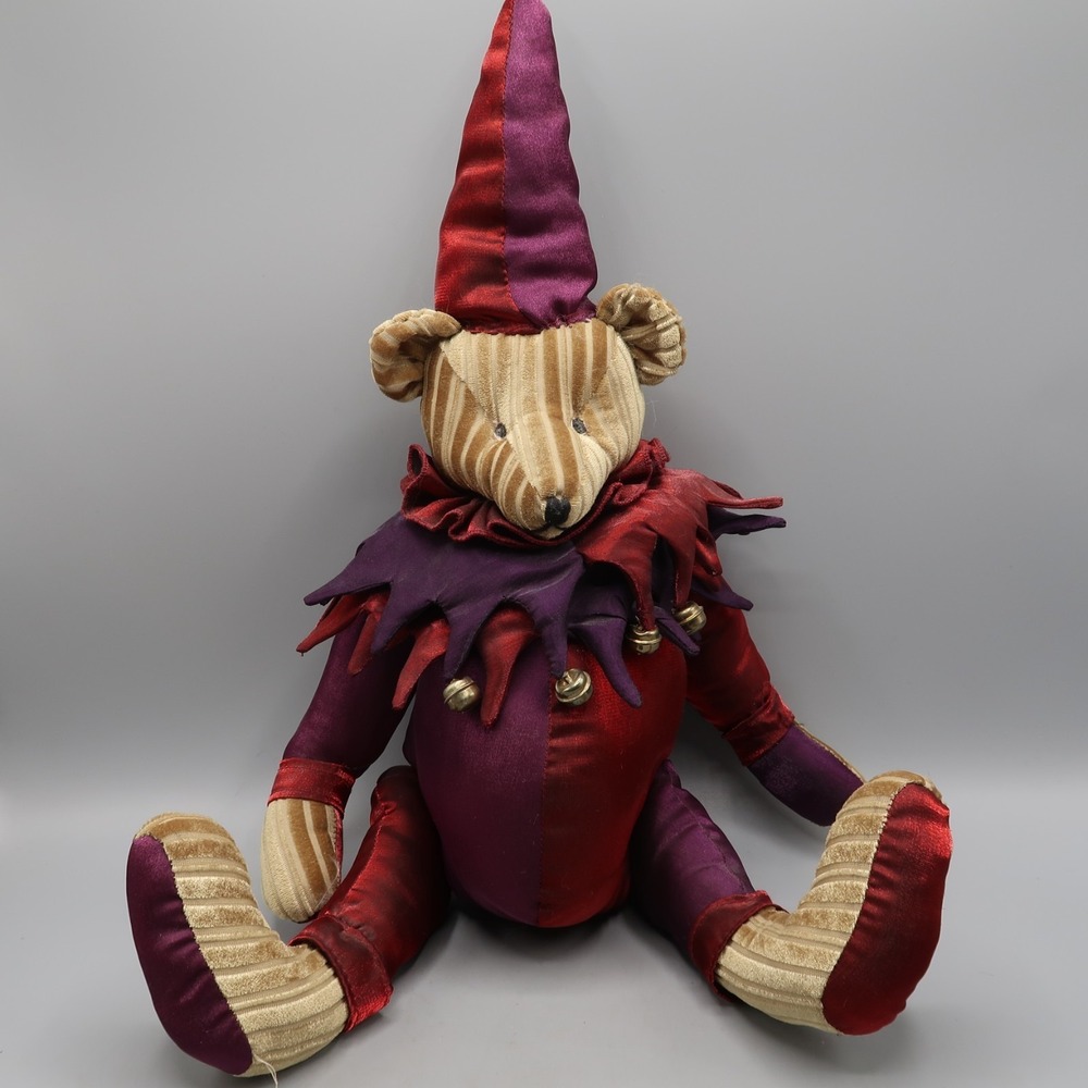 Mark Roberts Collection Christmas Holiday Jester Teddy Bear 20" in Red Purple